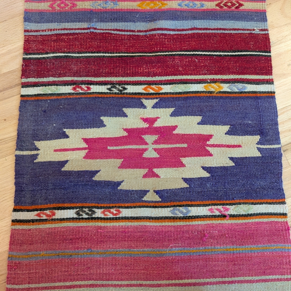 Colorful Geometric Patterned Wool Runner Rug - Picture 3 of 4